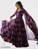 Printed floral design Georgette gown for girls & women, crepe inner fabric, casual and party wear