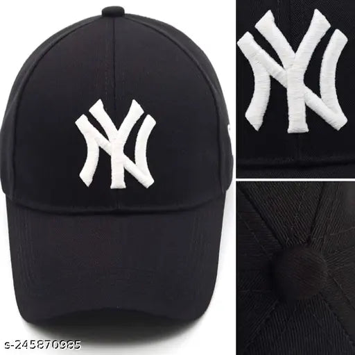 Adjustable black cotton modern baseball cap, trending style N-Y design, suitable for men, women, girls, boys