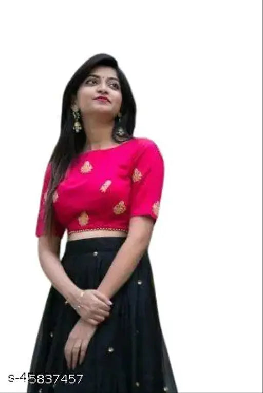 Pretty designer silk & net embroidered lehenga-choli set for women, semi-stitched (42in waist, 44in length), Indian origin