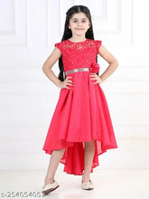 Pink embellished silk hi-low dress for girls party wear, size 1-2 years