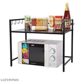 Green Touch Iron Microwave Stand, space-saving kitchen counter platform with hooks for extra storage and universal fit, modern contemporary design Made in India