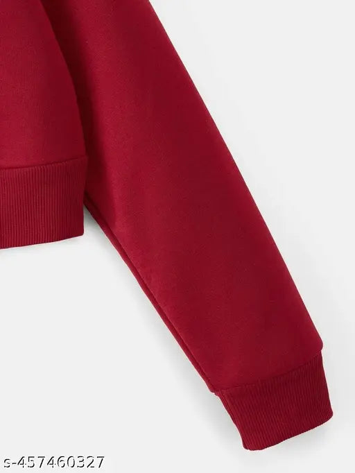 Fleece crop hoodie for women, solid rib fabric, suitable for spring/fall casual outings