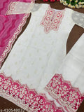 Heavy Faux Georgette Pakistani Suit: Embroidered Kurta with Palazzos and Dupatta, free size (Waist 42in, Length 40in), new designer, Indian origin