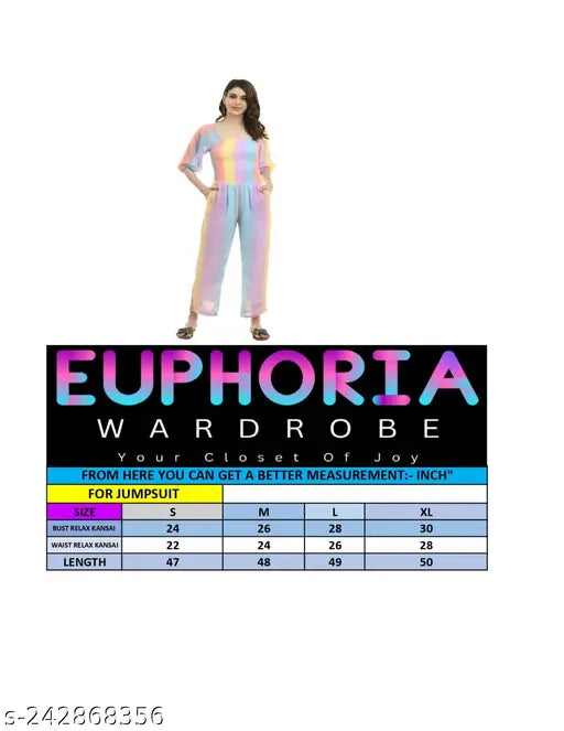 Trendy modern women's jumpsuit in georgette fabric with three-quarter sleeves, perfect for casual or evening wear. Printed net design offers versatile style and comfort. Indian origin
