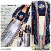 Rayon embroidered crop top kurti with palazzos, three-quarter sleeves - Indian women's fashion set