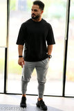 Men's black pure cotton oversized round neck t-shirt, short sleeves, solid design, available in S, M, L, XL, XXL sizes