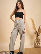 Cotton blend solid-colored women's fancy cargo pants from Trandy, ideal for jogging or casual wear