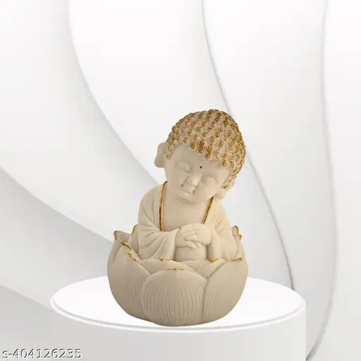 Marble resin Buddha figurine for living room/bedroom/office decoration or car dashboard, antique idol art showpiece (Pack of 1), Indian origin, 6.5 cm x 11.5 cm x 6.5 cm dimensions
