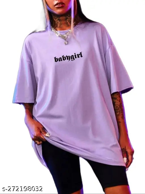 Trendy oversized cotton-blend women's T-shirt, short sleeves, printed pattern - multiple sizes available