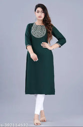 Rayon embroidered kurtis with three-quarter sleeves, trendy women's clothing from India