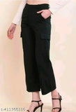 Solid Lycra 4-pocket cargo pants for women (pack of 2), available in sizes 26, 28, 30, 32 & 34. Made by Lucky Fashion in India