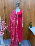 New Rani Georgette Gown Duppata full set with pent, heavy pure soft fox Georgette, sequin and jari work, micro cotton inner, Indian-made, ready to wear