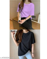 trendy cotton blend round neck half sleeve t-shirts for women, solid color, airplane theme, women's summer wear, India origin