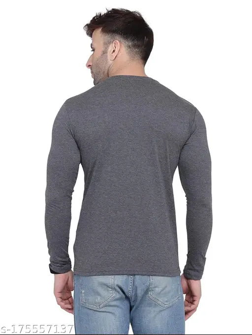 Charcoal cotton blend men's full sleeve polo shirt with trendy classic sport print, ideal for active sports and casual wear