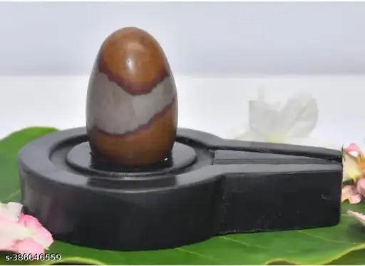 Brown marble Stone Narmadeshwar Shivling for home puja, pack of 1 on display