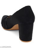 Black suede retro heel bellies for women, solid net pattern, ankle loop fastening, India-made footwear