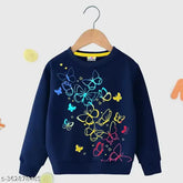 Multi-colored cotton blend winter sweatshirt for kids, printed pattern, long sleeves, size range from 3-14 years old, made in India