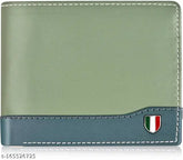 Green-blue faux leather men's wallet, 5 compartments, solid pattern, Indian origin