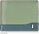 Green-blue faux leather men's wallet, 5 compartments, solid pattern, Indian origin
