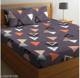 Glace cotton, geometric-patterned fitted double queen bedsheets set, superfine quality, ideal for adults, summer use. Made in India
