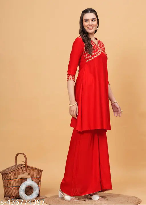 Soft rayon Rayon Chiraai Women's Printed Cotton Kurta & SararaSet set, solid colors Indian ethnic wear with palazzos