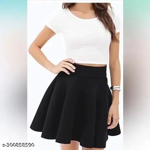 Cotton blend flared mini skirt for women, solid net pattern, high-waist style, suitable for various occasions. Indian-made, stretchy and breathable material
