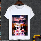 Anime striped polyester t-shirt for men, boys, and girls. Short sleeves, available in sizes S-XL
