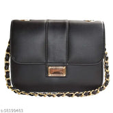 Black PU Synthetic Leather Cross Body Side Sling Bag for Women and Girls, stylish and versatile daily handbag on a backdrop