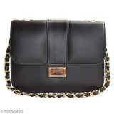 Black PU Synthetic Leather Cross Body Side Sling Bag for Women and Girls, stylish and versatile daily handbag on a backdrop