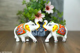 Handcrafted White Paper Mache Elephant Figurine Set of 2 (7cm each), ideal for living room decor or gifting