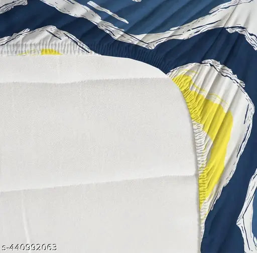 Sunshine Yellow Glace Cotton Elastic Fitted King Size Double Bed Sheet with 2 Pillow Covers, breathable & wrinkle-free, fits up to 8 inches mattress (72x78x8 inches)