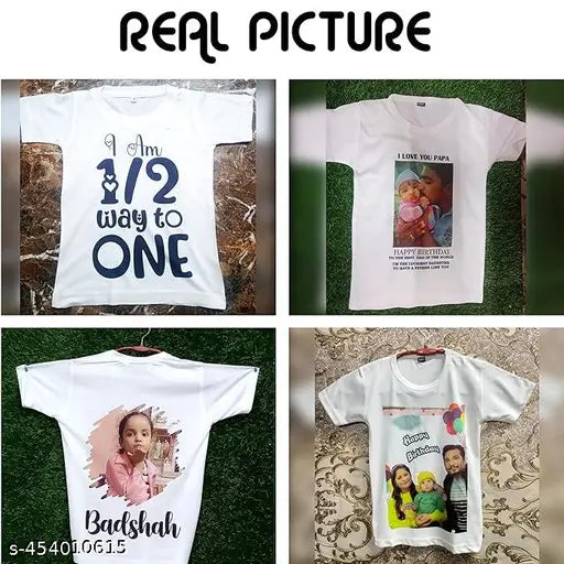 White personalized polyester round neck t-shirt with custom photo print for men, short sleeves, available in S, M, L, XL, XXL