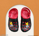 Red embellished net kids clogs sandal, comfortable EVA sole for casual wear (3-3.5 years)