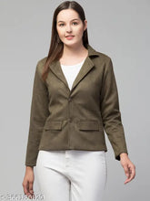 Classic essential linen suede blazer, long sleeves, solid pattern, polyester fabric, Indian origin