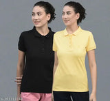 Yellow cotton blend solid polo neck t-shirts pack of 2, perfect for athletic wear