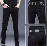 Stylish black denim men's jeans, regular fit with universal appeal for comfort and style, pre-shrunk cotton-elastane blend