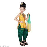 Silk blend patiyalasuit for kids, Indian party dress with self-design, suitable for ages 12 months to 12 years