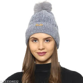 Woolen Dopamine women's beanie (inside fur, pom-pom), ideal for winter activities