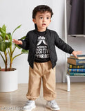Boys black polyester self-design winter jacket, long sleeves, pack of 1 for kids aged 3-11 years, India origin