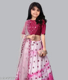 Digital printed silk lehenga choli set with net dupatta, floral embellished design for girls aged 5-12 years, Indian ethnic wear