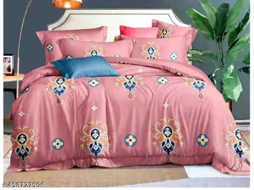 Floral cotton AC comforter set, king size 90x95 inches with 1 flat sheet and 2 pillow covers, 350TC breathable and soft bedding