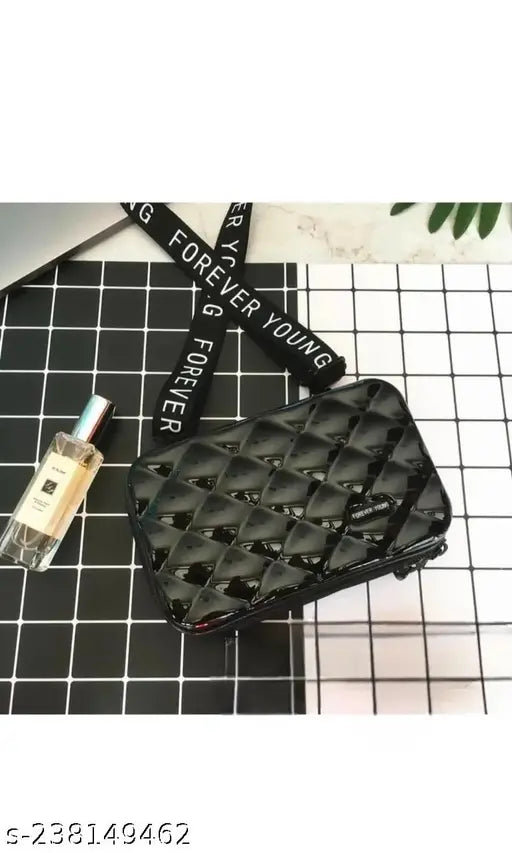 Black acrylic cross body sling, 4 compartments, free size, black fashion accessory for kids and teens