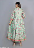 C-Green rayon flared kurta with printed combo, perfect for festive wear in three-quarter sleeves