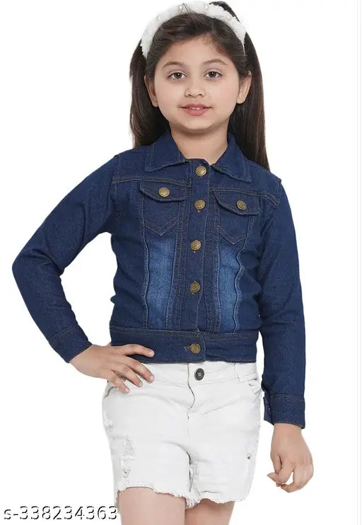Denim, dyed/washed dark monkey jacket for kids aged 7-8 years. Made in India