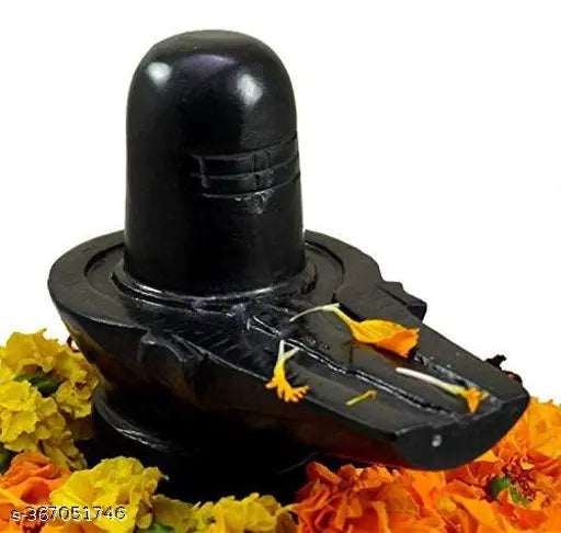 Black marble Shivling with copper snake, 3-inch size for temple worship
