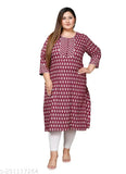 Maroon floral print plus size cotton straight kurta, 100% pure cotton, round neck, three-quarter sleeves, ideal for any occasion, India origin
