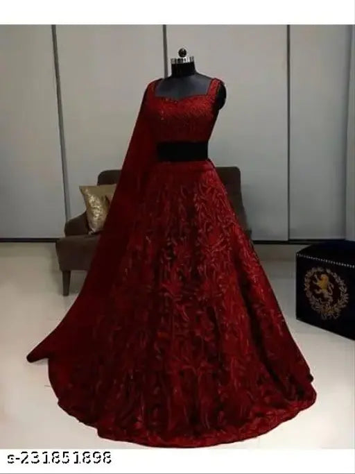 Customizable net lehenga choli dupatta set, vibrant embroidery, affordable Indian party wear