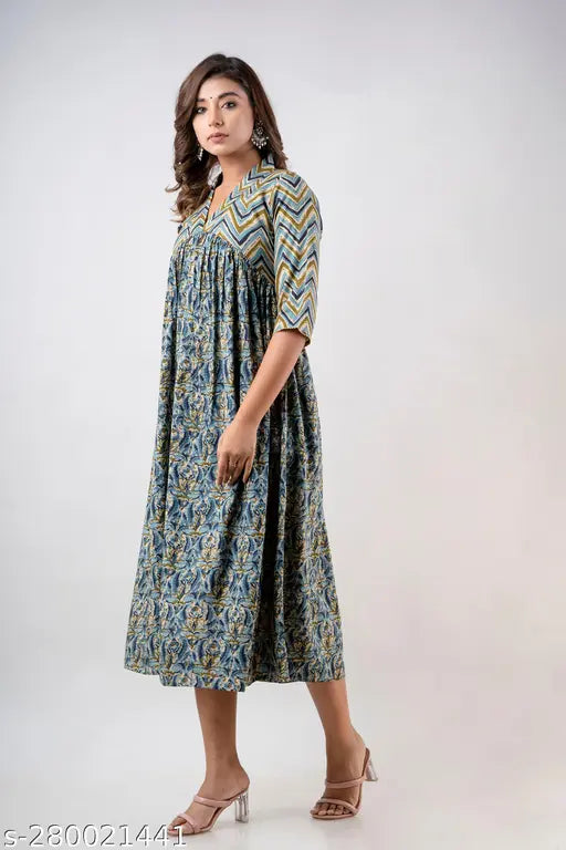 Indianic Women's Rayon Three-Quarter Sleeve Printed Kurtis, stylish XS-XXXXL, India-made