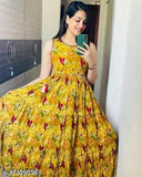 Viscose Rayon Anarkali embroidered printed gown kurti for women, three-quarter sleeves, ball gown style