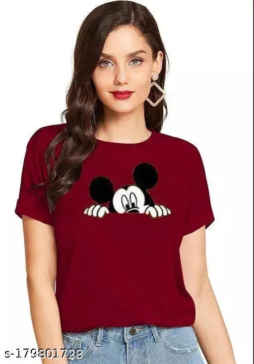 Half Mickey printed cotton t-shirt, short sleeves, stylish & trendy women's top from MS TRADERS. Perfect for summer wear or casual events